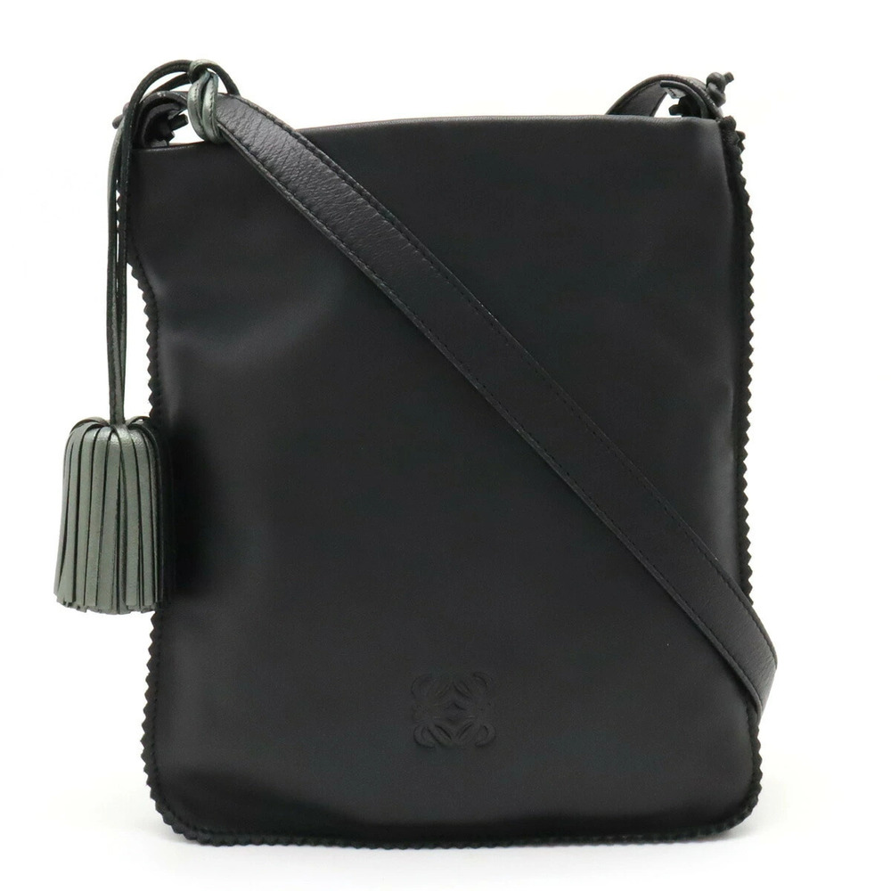 Loewe Anagram Crossbody Bag Tassel Charm Fringe Nappa Leather Black